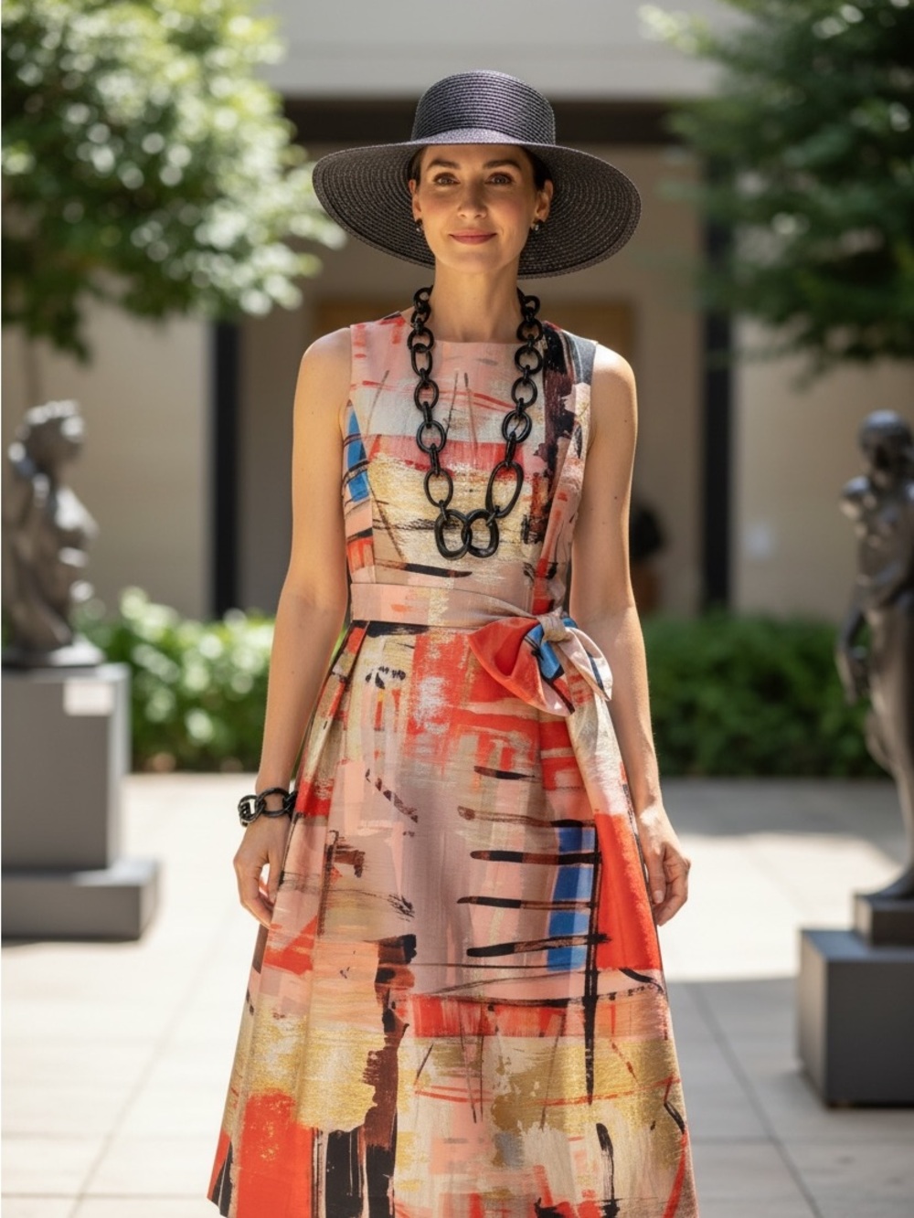 Elegant Multicolor Dress with Red Accents - Picture 10 of 11